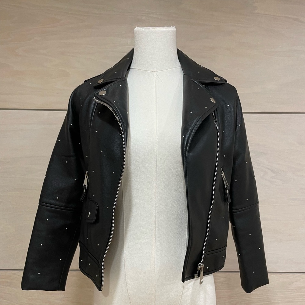 Zara Black Vegan Leather Jacket with Silver Studs